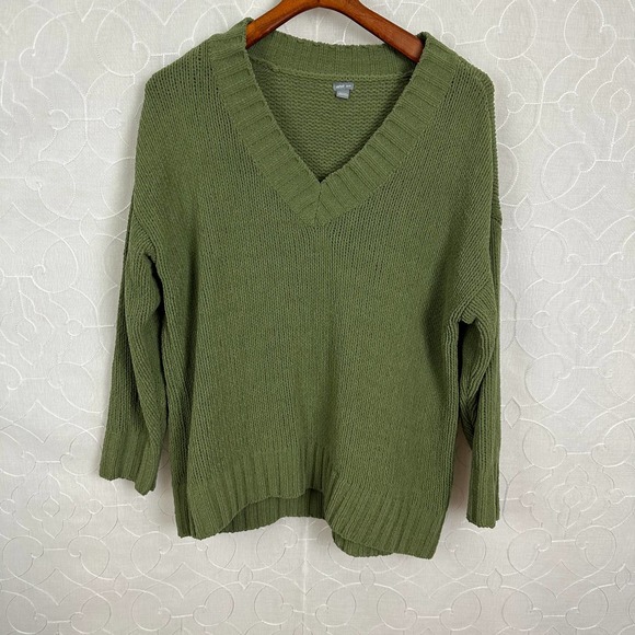 Aerie Womens Sweater Size XS Green Chunky Soft Oversized Knit V-Neck Long Sleeve - Picture 1 of 10